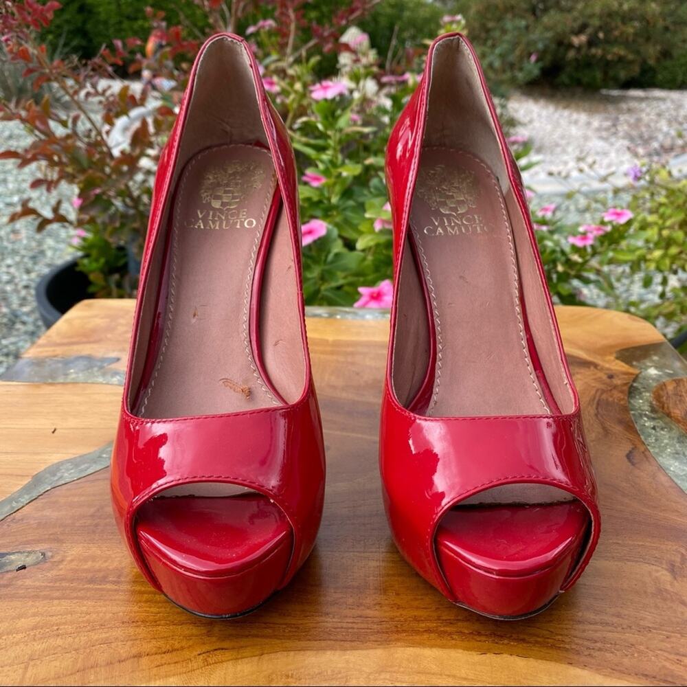 VINCE CAMUTO Red Patent Leather Platform Heels - Picture 3 of 8